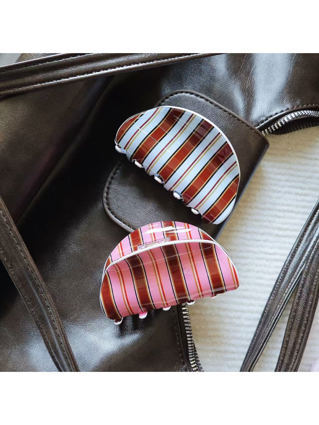 Beau - Striped Half Moon Hair Claw Clip