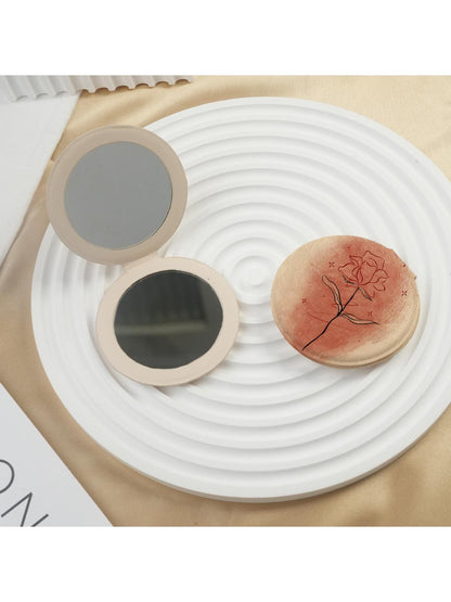 Mirroray - Delicate Rose Patterned Round Compact Mirror