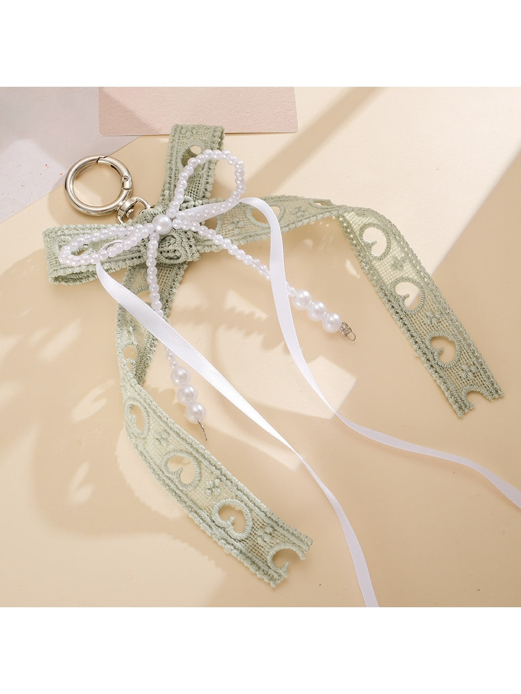 Keypus - Hollow Heart Fabric Bow Bag Charm Keychain