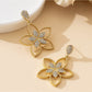 Earedge - Gold Hollow Flower Inlaid Dangle Earrings