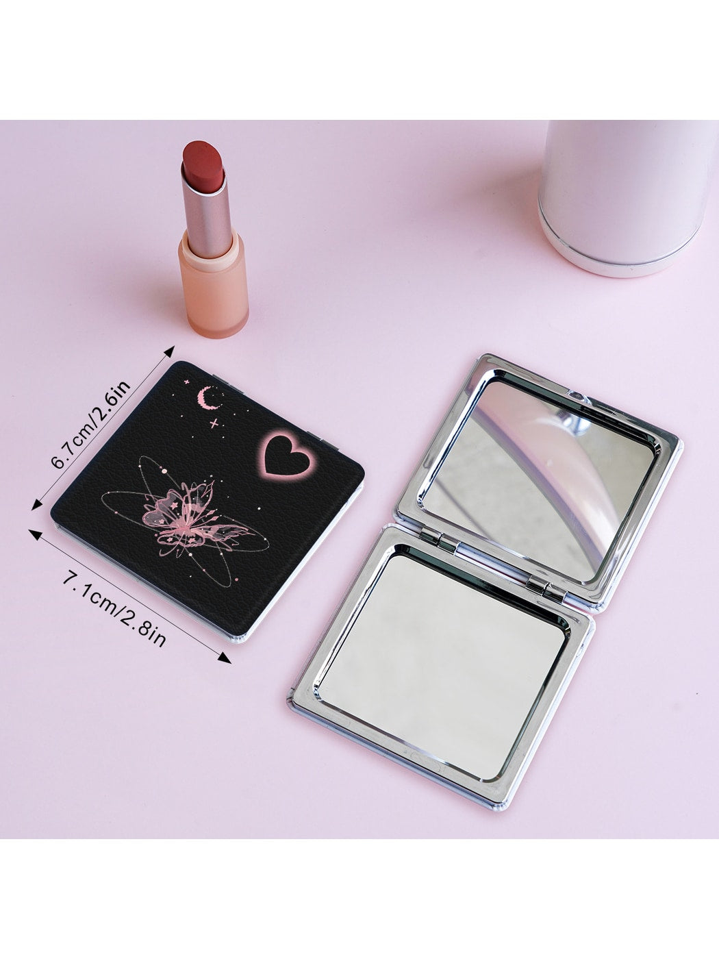 Mirroray - Y2K Heart Print Foldable Makeup Mirror