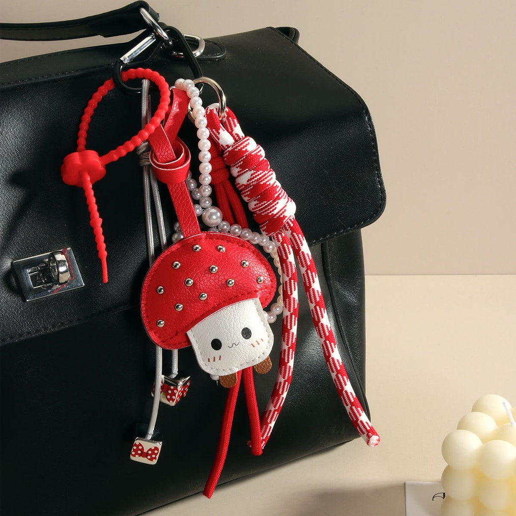 Keypus - Cute Mushroom Bow Woven Cord Bag Charm Keychain