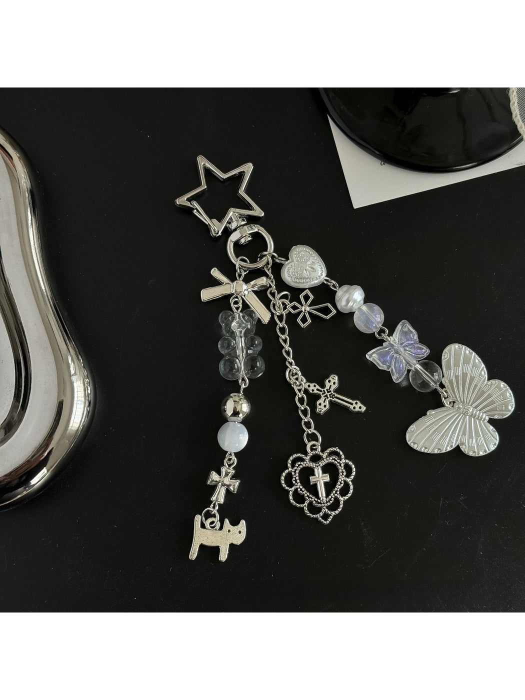 Keypus - Butterfly Heart Beaded Bag Charm Keychain