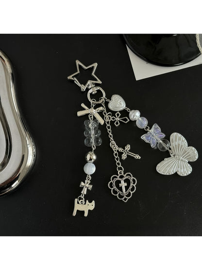 Keypus - Butterfly Heart Beaded Bag Charm Keychain