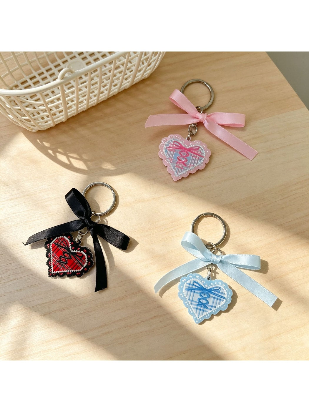 Keypus - Acrylic Heart Charm Ribbon Bow Cartoon Keychain