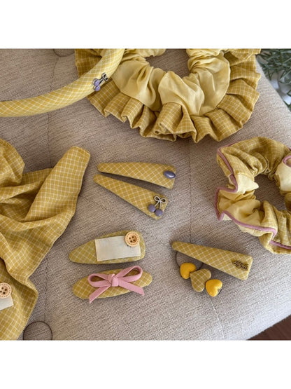 Gifty - Yellow Plaid Scrunchie Hair Clip and Headband