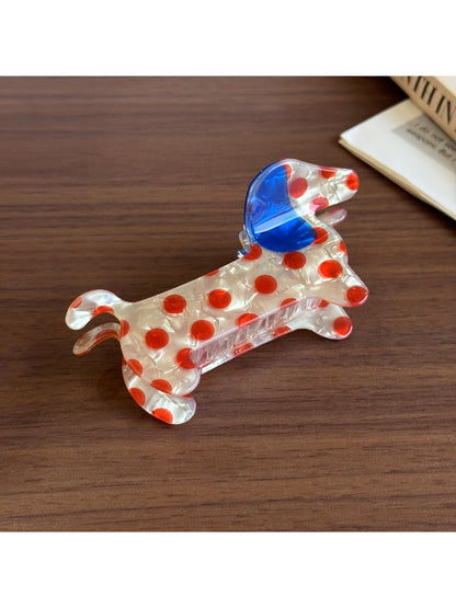 Beau - Polka Dot Dog Shape Acetate Claw Clip