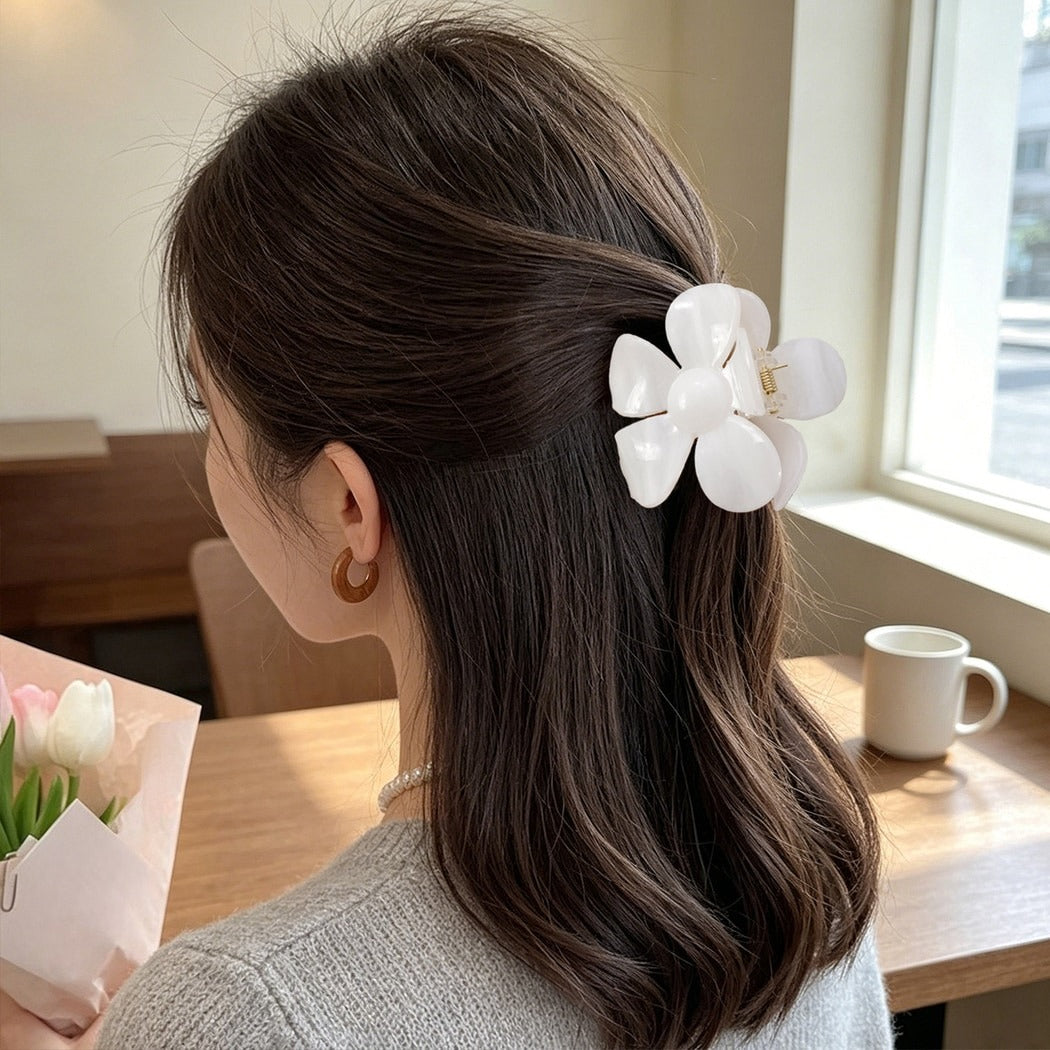 Beau - Muted Marble Floral Design Claw Clip