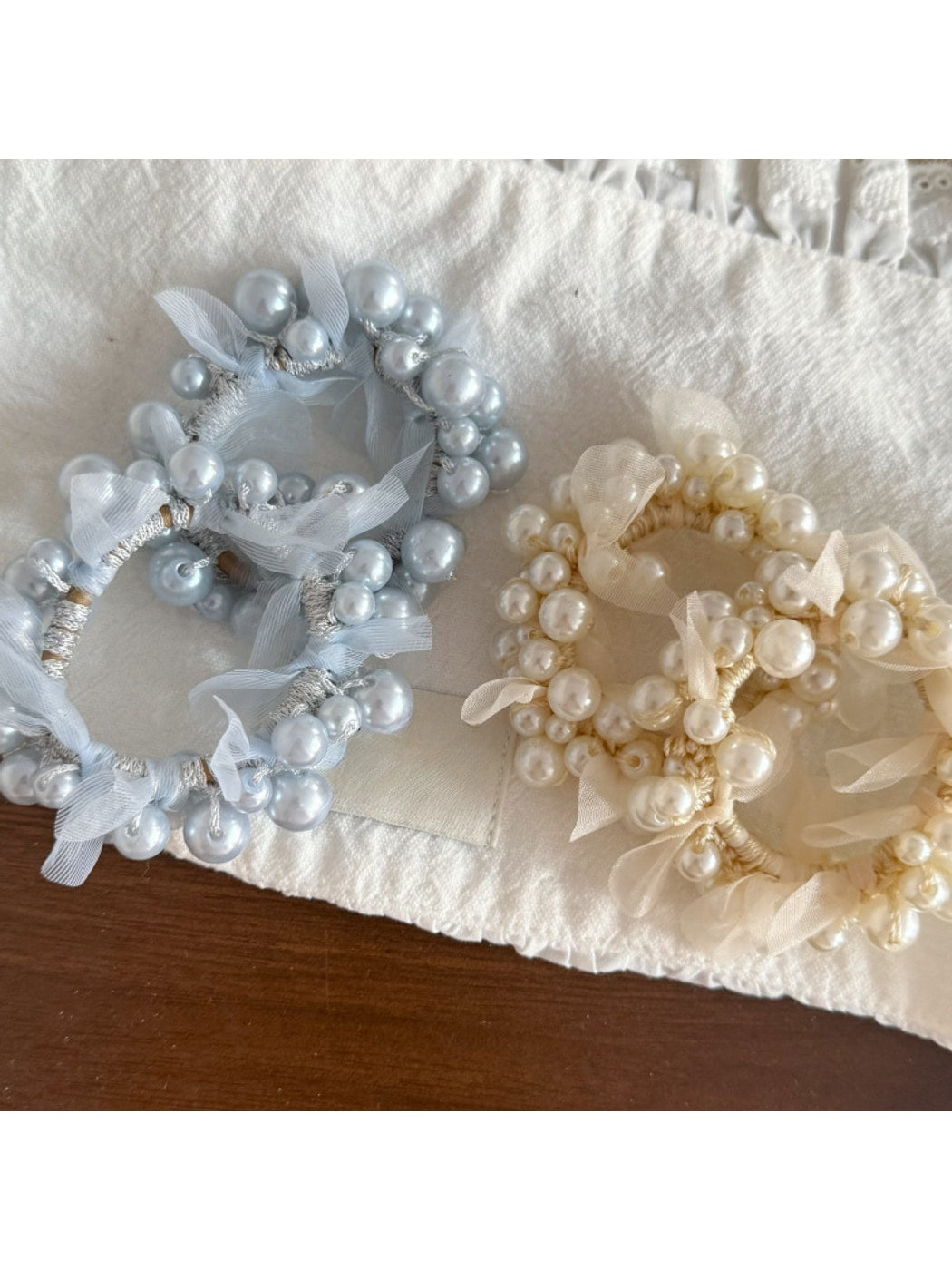Gifty - Beaded Ribbon Trim Decorative Ponytail Hair Tie