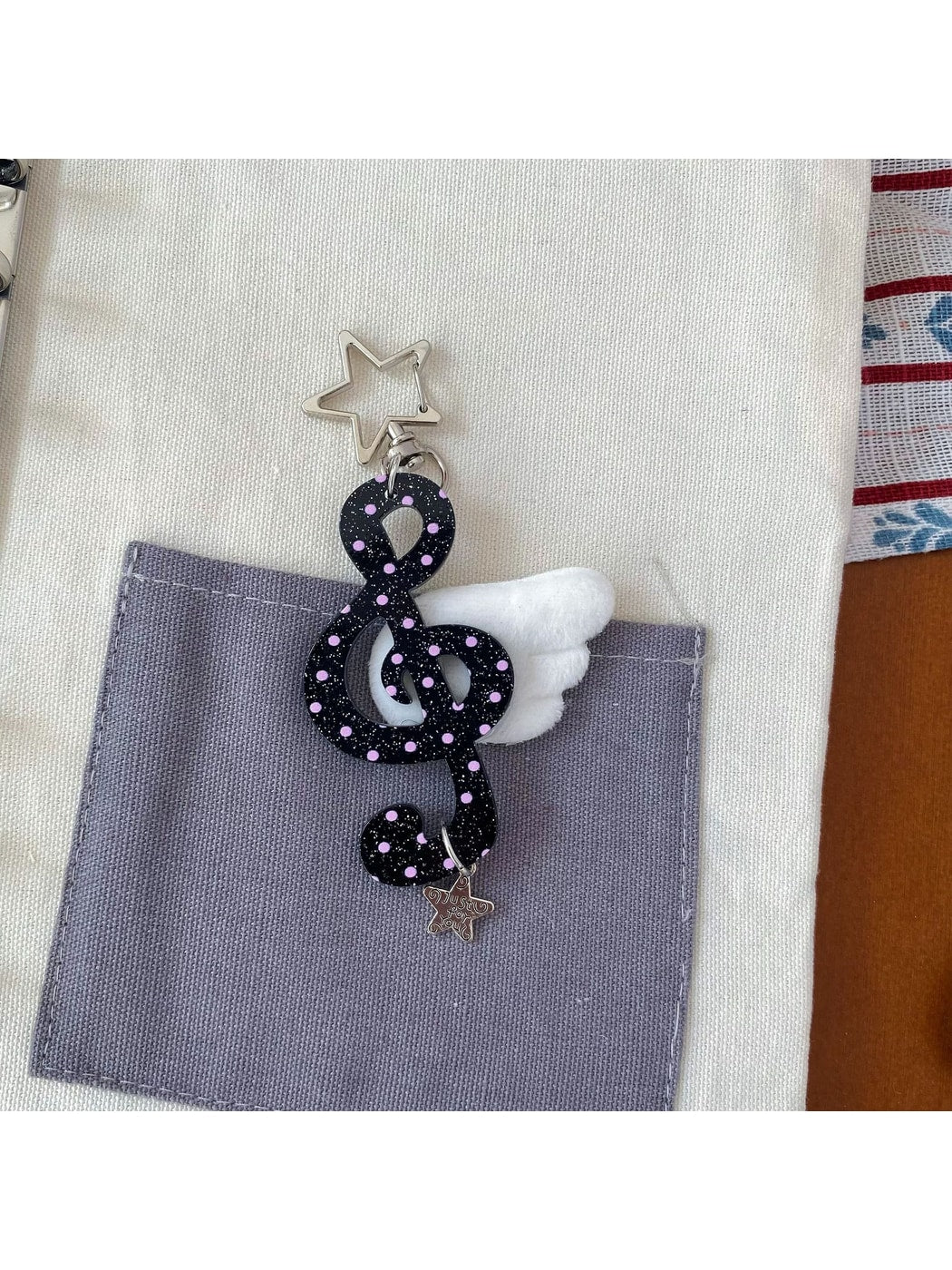 Keypus - Angel Wing Music Note Acrylic Bag Charm Keychain