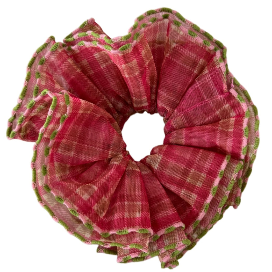 Gifty - Pleated Check Polyester Fabric Scrunchie