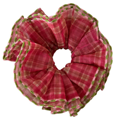 Gifty - Pleated Check Polyester Fabric Scrunchie