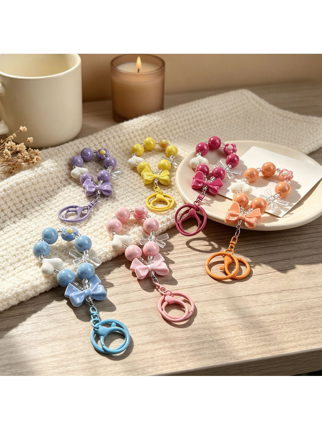 Keypus - Colorful Heart Bow Beaded Keychain Charm
