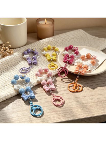 Keypus - Colorful Heart Bow Beaded Keychain Charm
