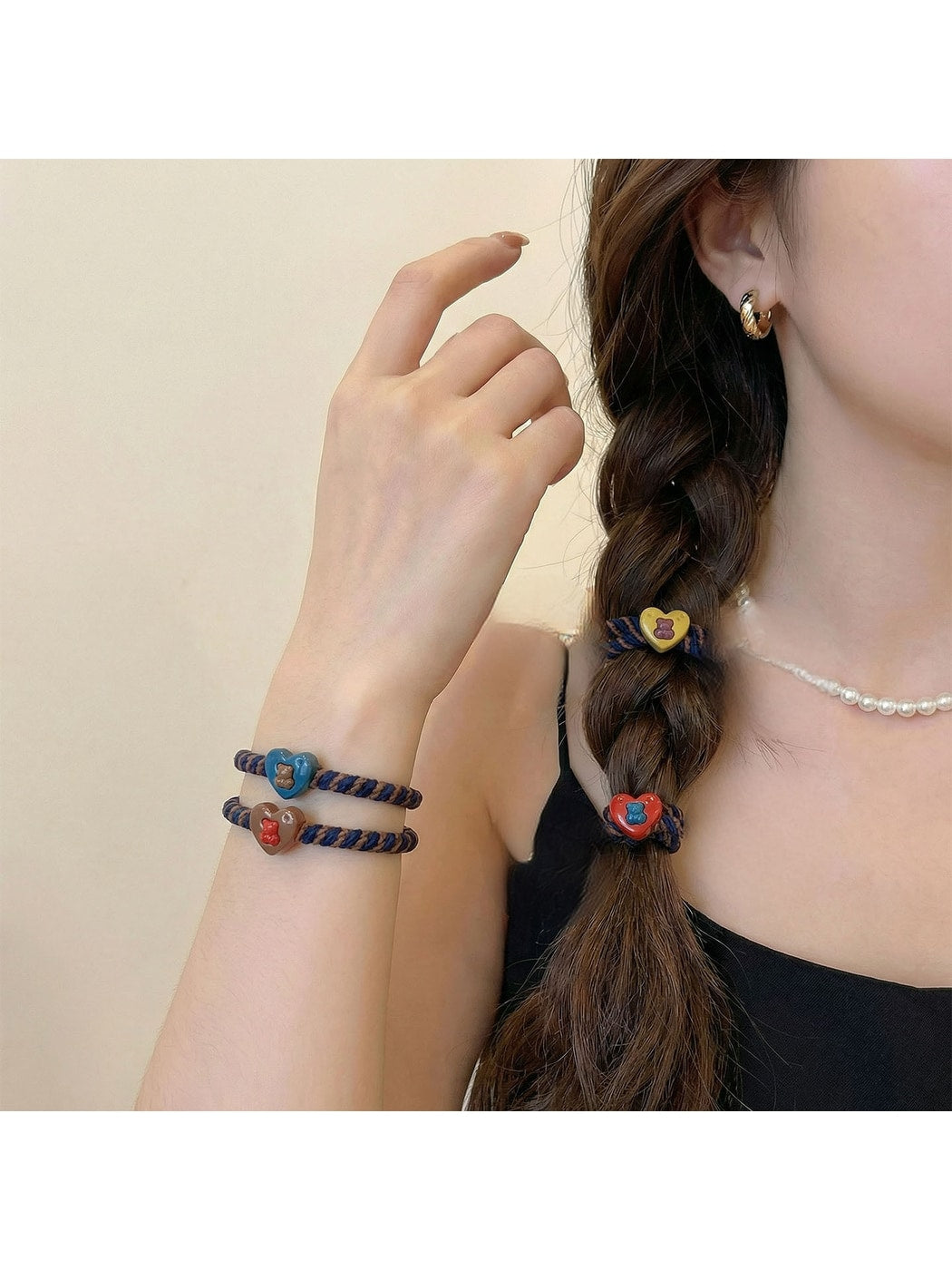 Gifty - Retro Heart Bear Polyester Ponytail Hair Tie