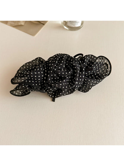 Beau - Polka Dot Rose Mesh Spring Hair Clip