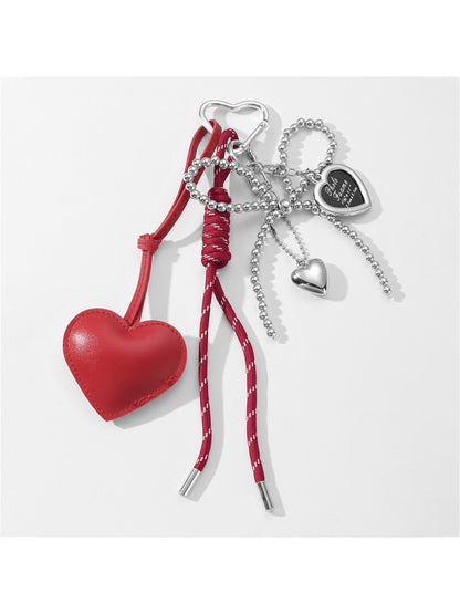 Keypus - Faux Leather Heart and Beaded Bow Charm Keychain