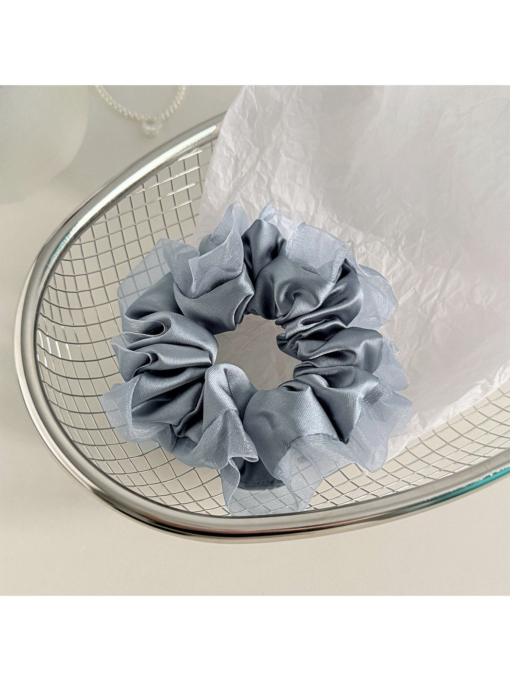 Gifty - Satin Finish Mesh Ruffle Edge Scrunchie