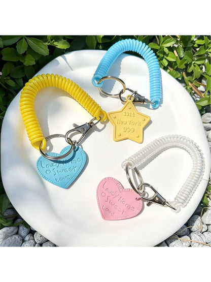 Keypus - Acrylic Spring Cord Heart and Star Keychain