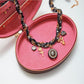 Earedge - Floral Patterned Cord And Chain Necklace