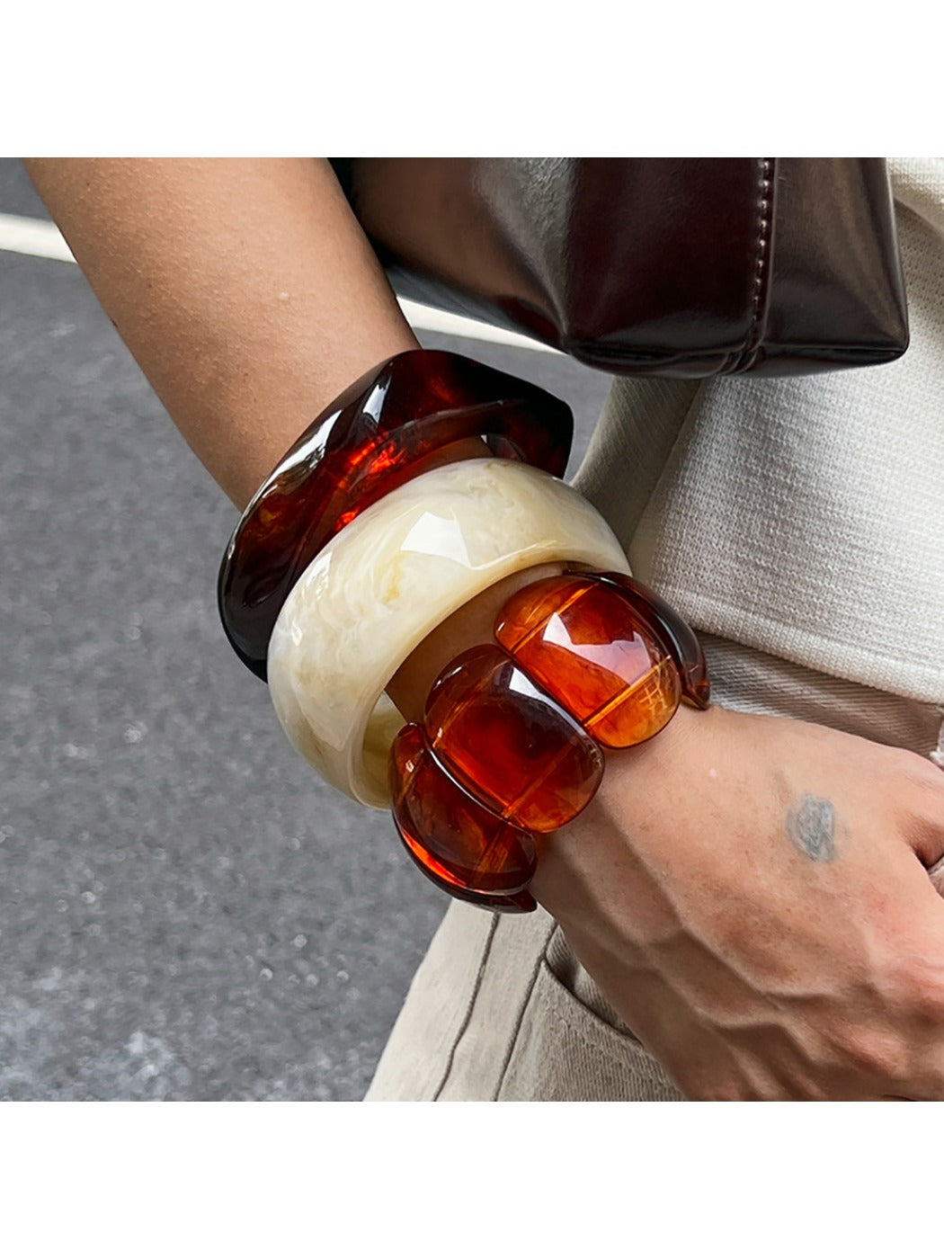 Close-up of Lovra vintage bracelet showing ombre bead details and gold accents