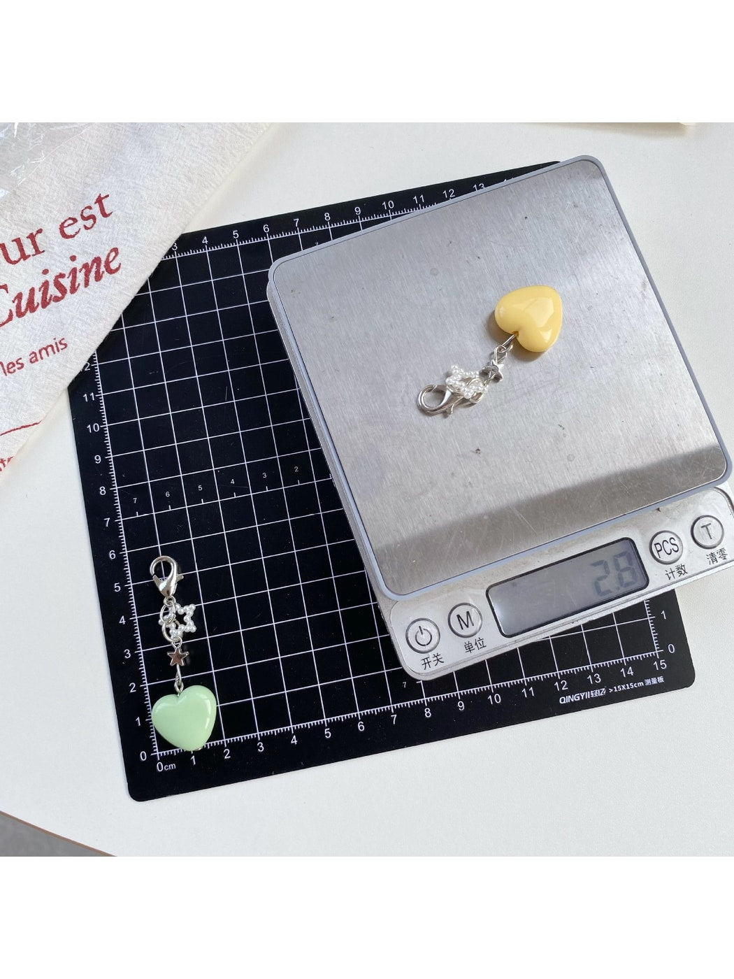 Keypus - Beaded Heart Bag Charm Alloy Plastic Keychain