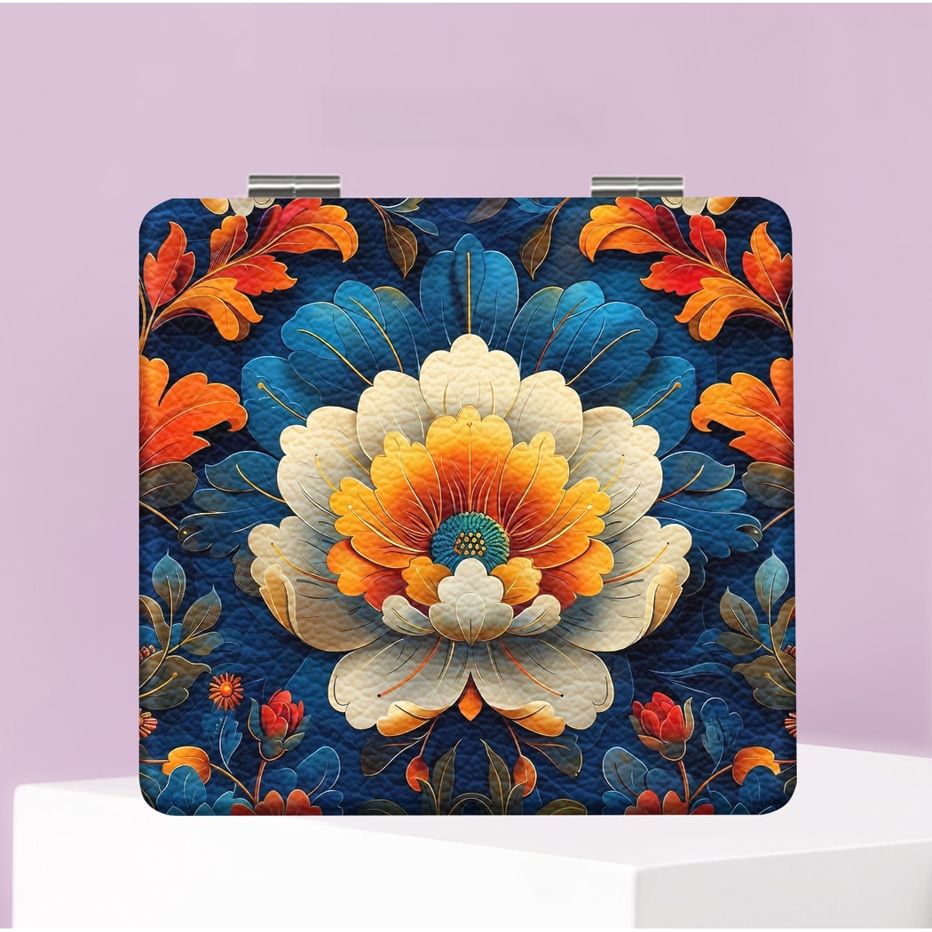 Mirroray - Portable PU and Glass Floral Makeup Mirror