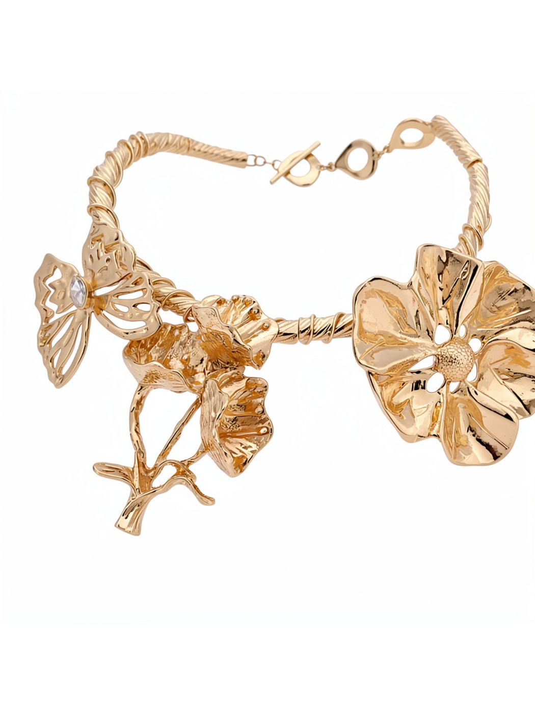 Nozari - Alloy Flower Butterfly Clavicle Chain Necklace