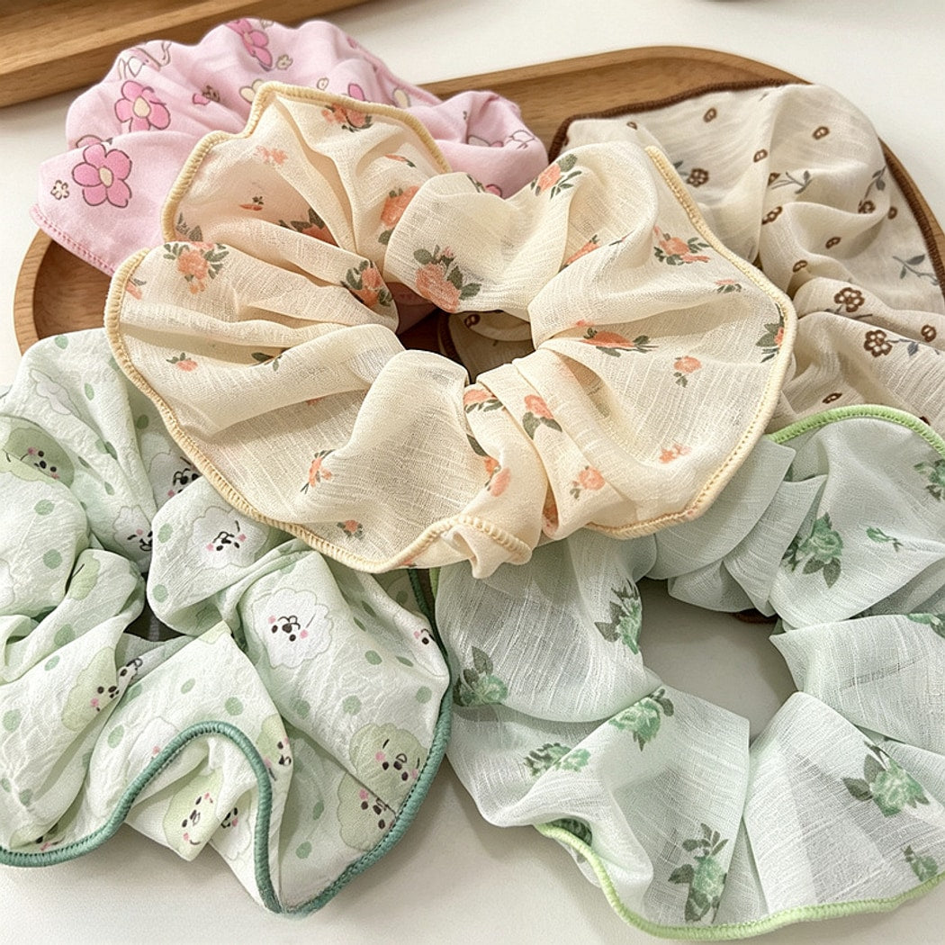 Gifty - Sweet Floral Print Polyester Fabric Scrunchie