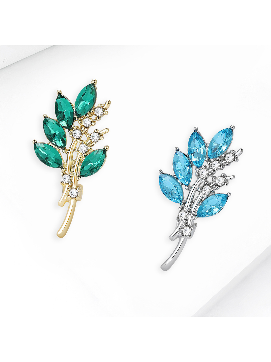 Brovia - Rhinestone Olive Branch Floral Alloy Brooch