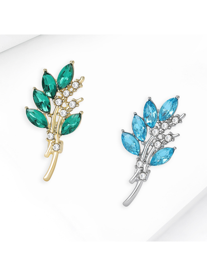 Brovia - Rhinestone Olive Branch Floral Alloy Brooch