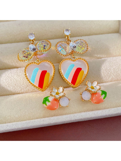 Earedge - Vintage Enamel Strawberry and Heart Stud Earrings
