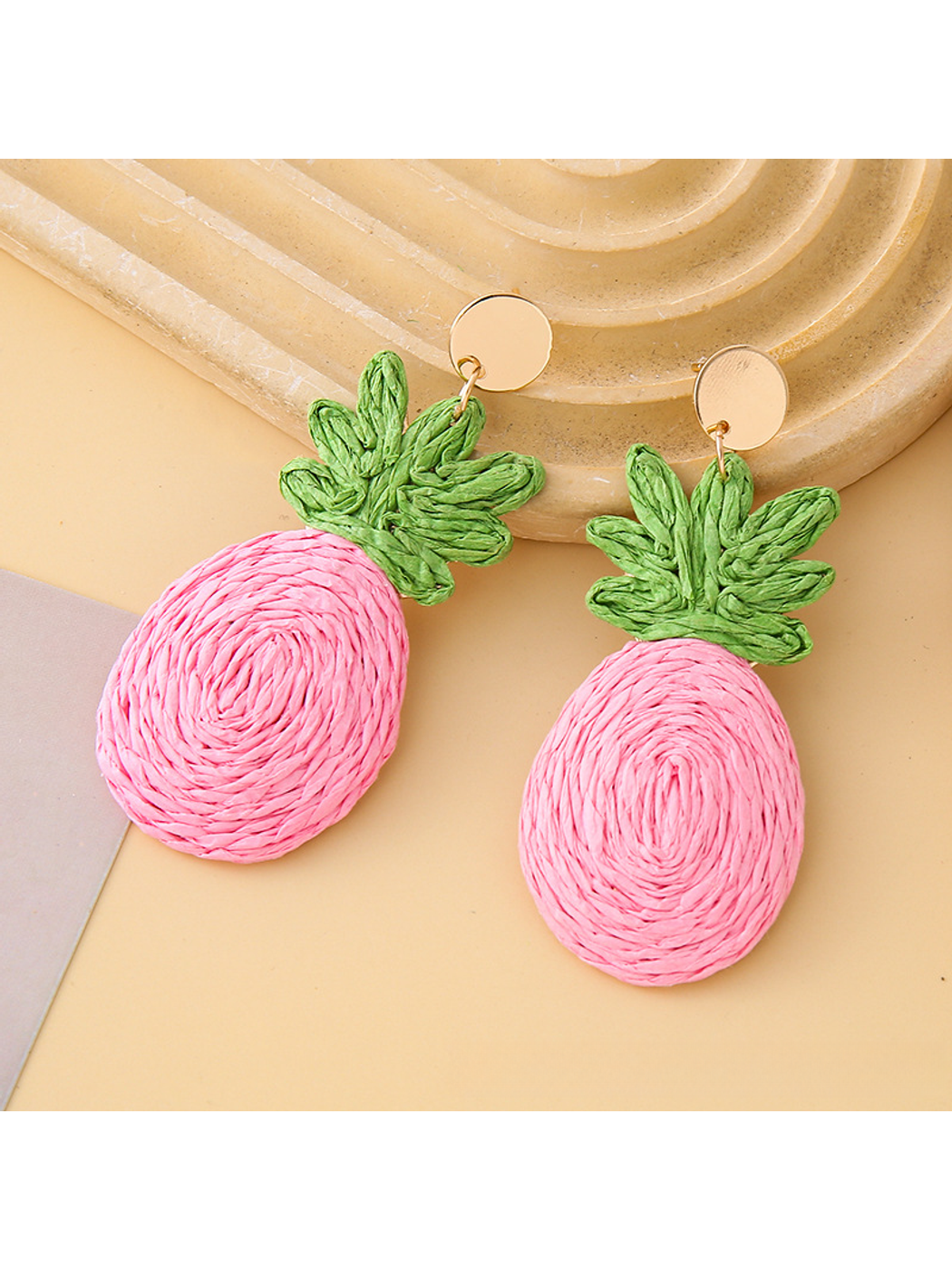 Earedge - Pineapple Raffia Alloy Drop Earrings
