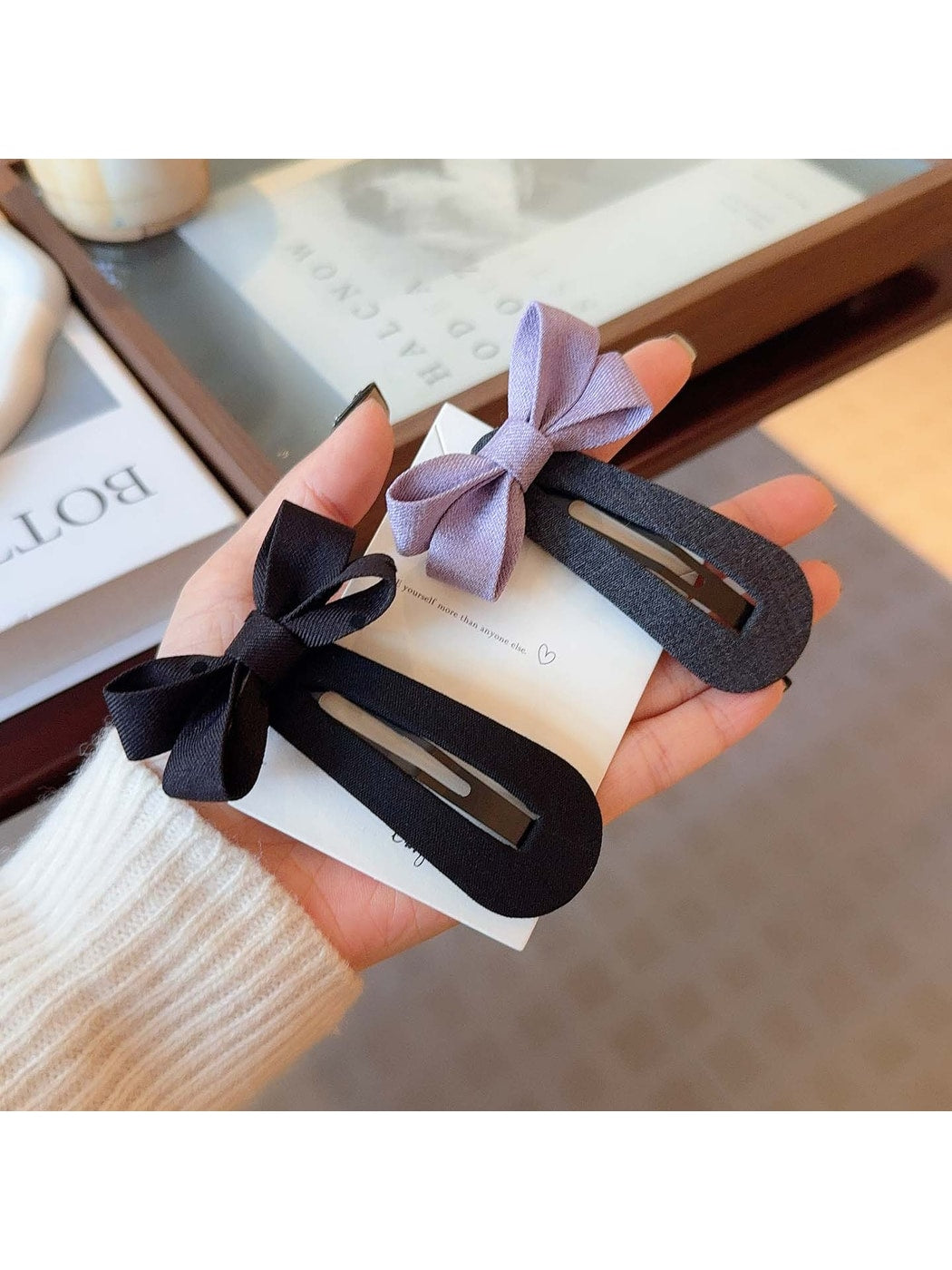 Beau - Simple Bow Side Hair Snap Barrette Clip