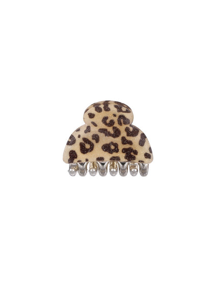 Side view of Beau leopard print hair clip showing curved design and clasp