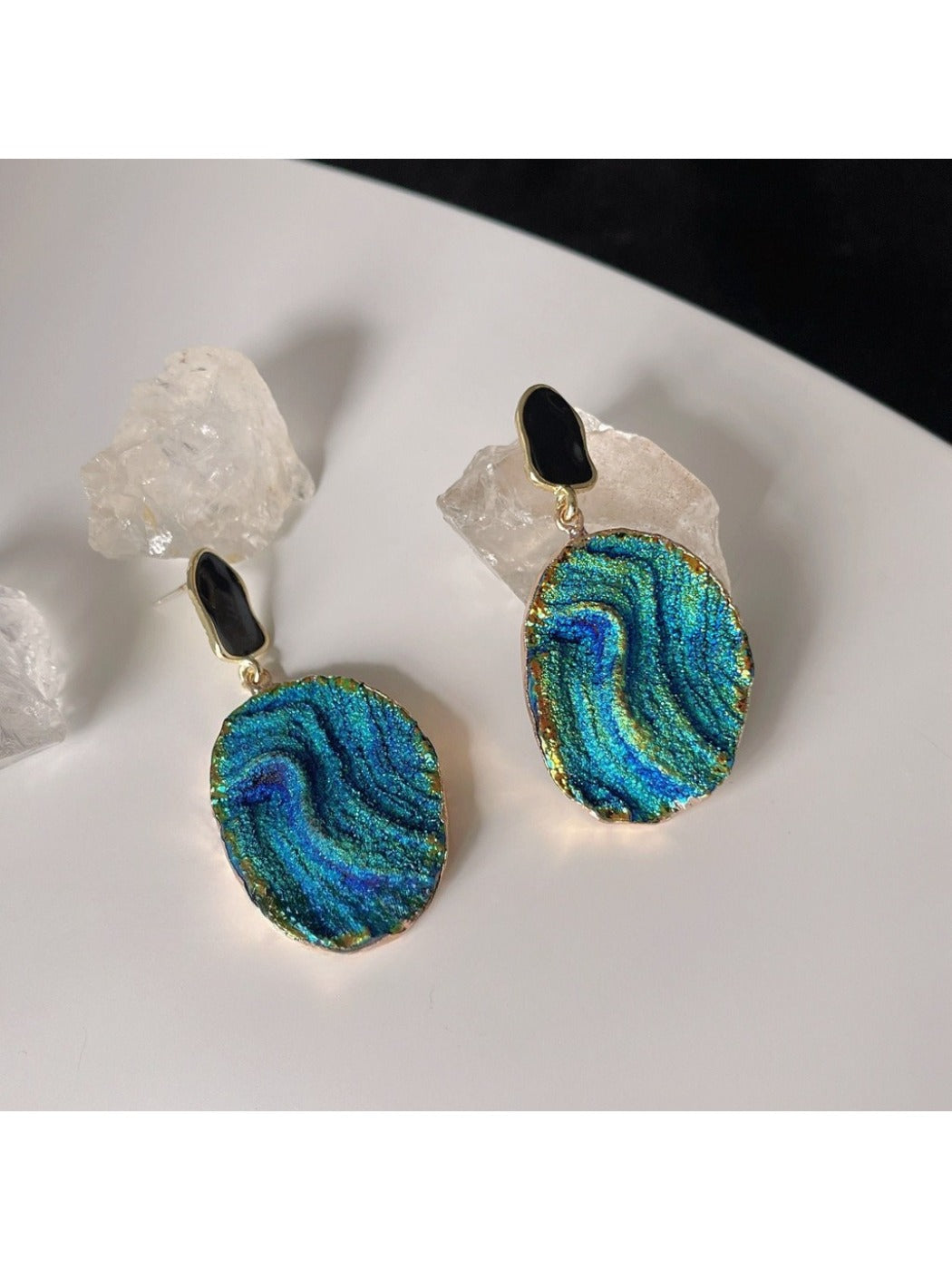 Earedge - Blue Textured Minimalist Earrings