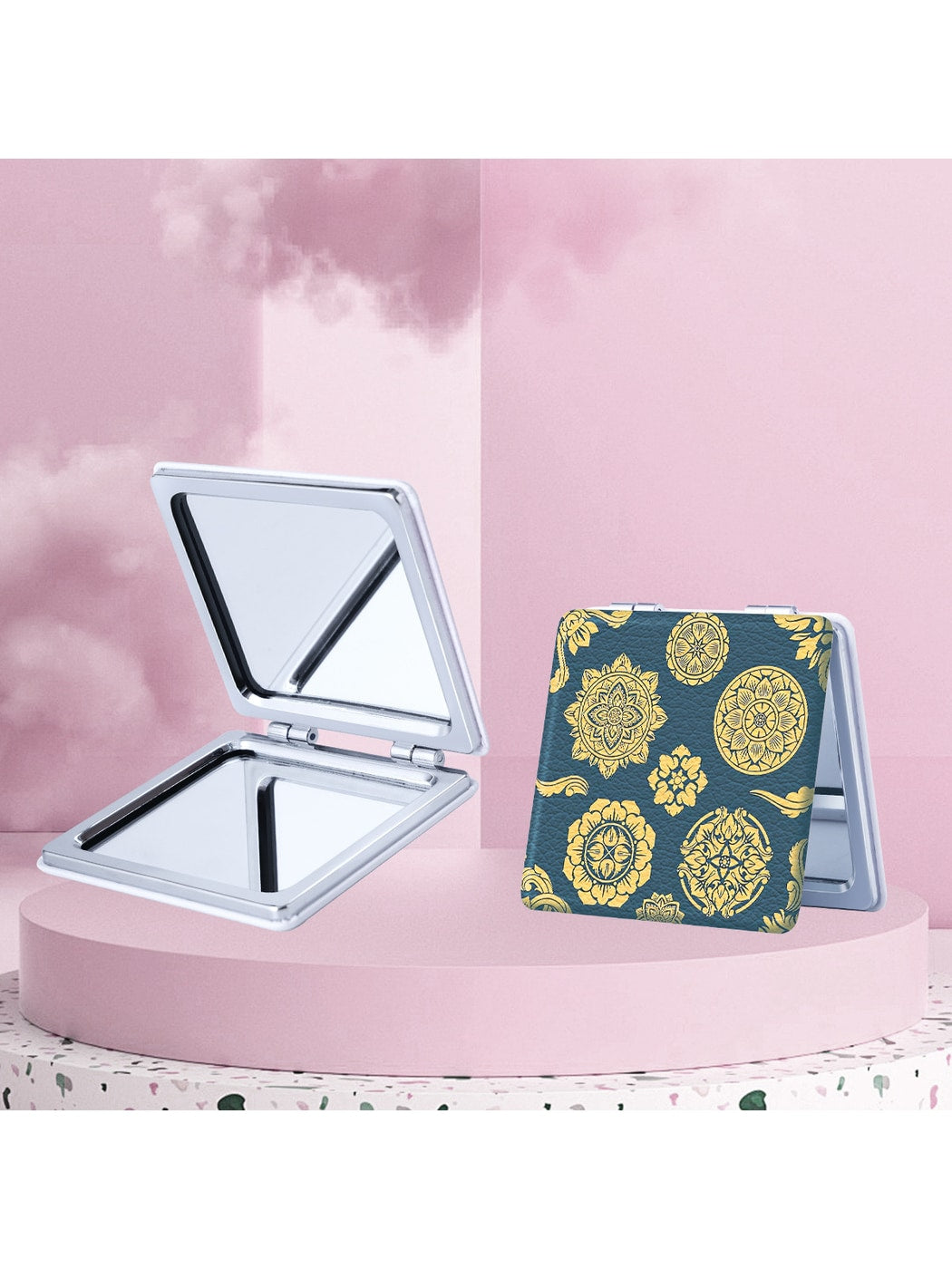 Mirroray - Decorative Flower Print Travel Vanity Mirror
