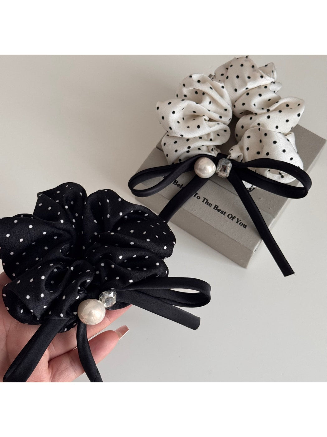 Gifty - Satin Look Ruffled Bow Accent Scrunchie