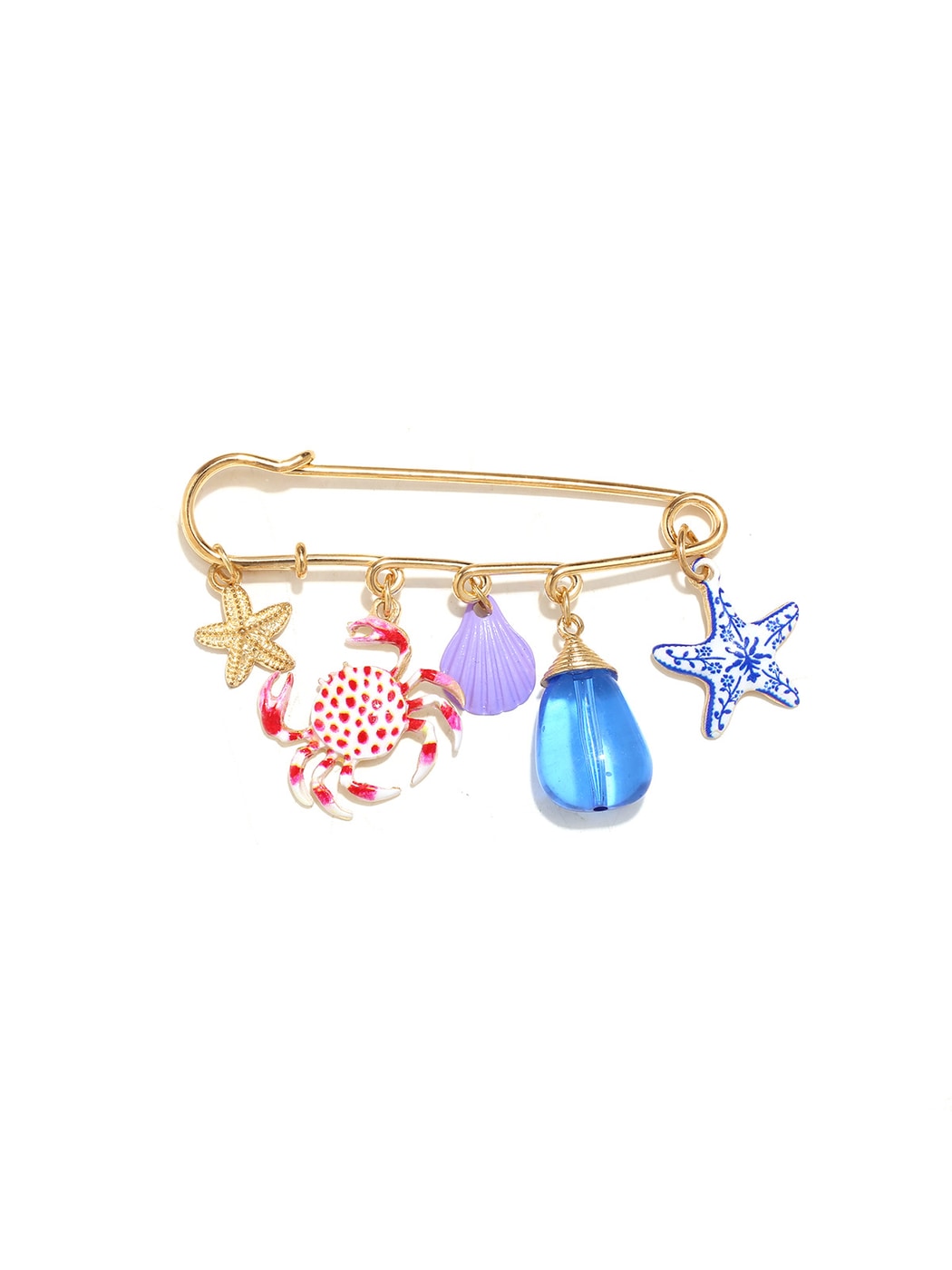 Brovia - Painted Crab And Starfish Marine Motif Brooch