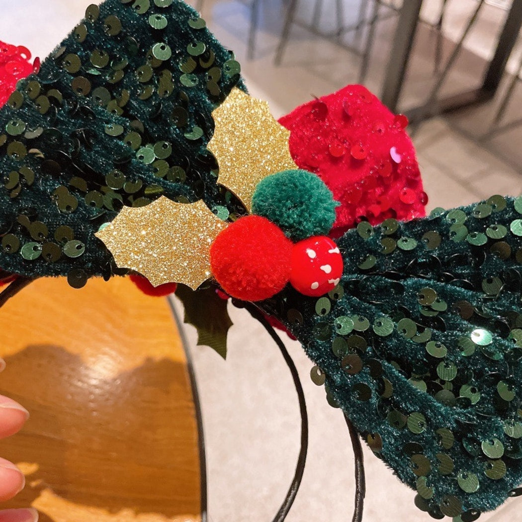 Gifty - Christmas Sequin Pom Pom Bow Headband