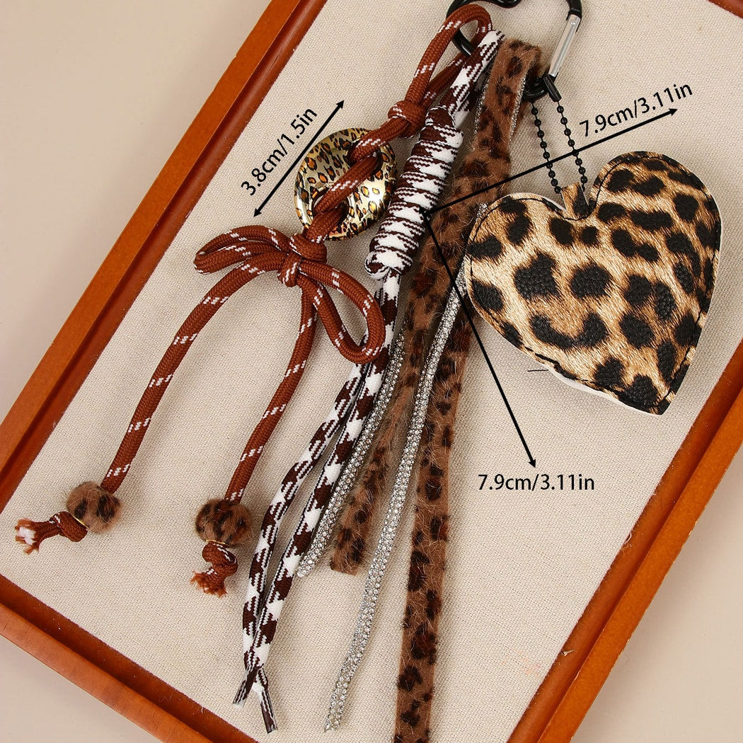 Keypus - Leopard Heart Bow Bag Charm Alloy Keychain