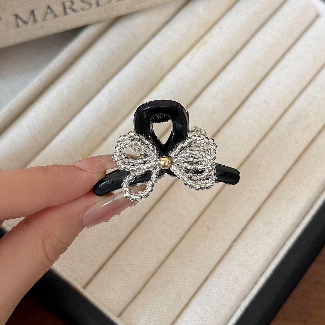 Beau - Beaded Bow Plastic Alloy Decorative Claw Clip
