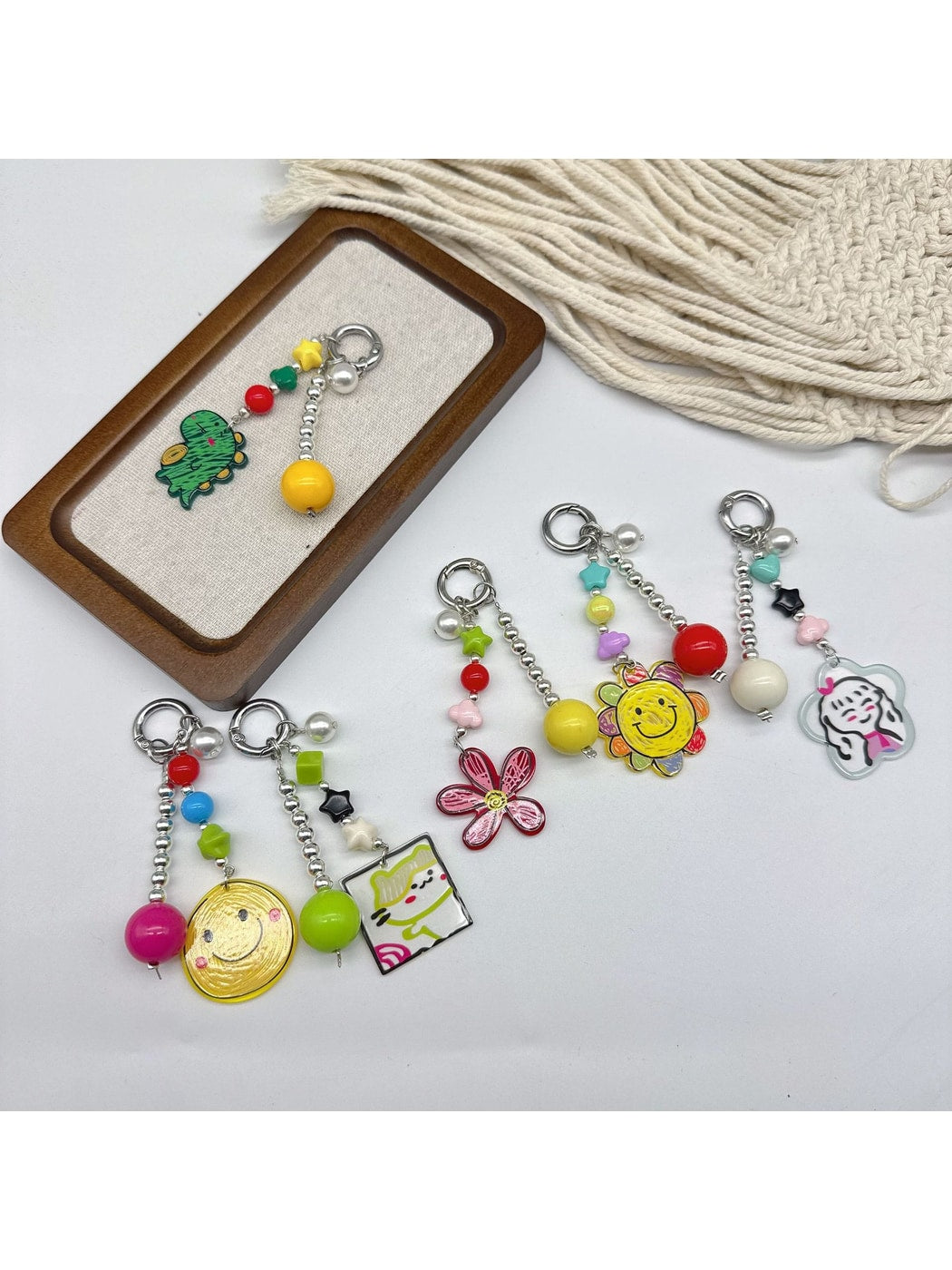 Keypus - Cartoon Beaded Printed Bag Charm Keychain