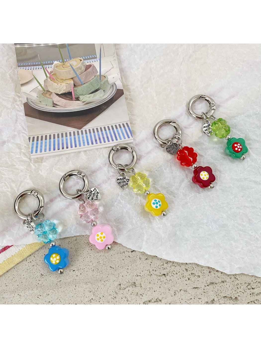Keypus - Playful Flower Bag Charm Ring Pendant Keychain