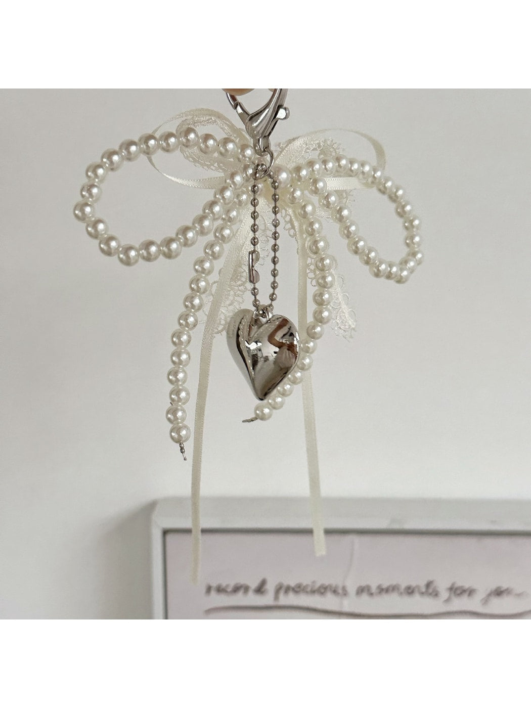 Keypus - Layered Lace Bow Heart Pendant Bag Charm Keychain