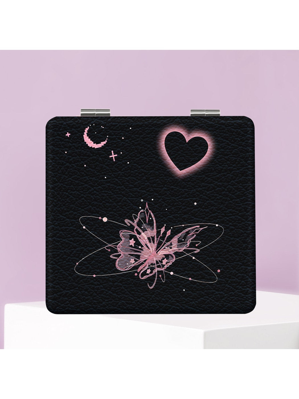 Mirroray - Y2K Heart Print Foldable Makeup Mirror