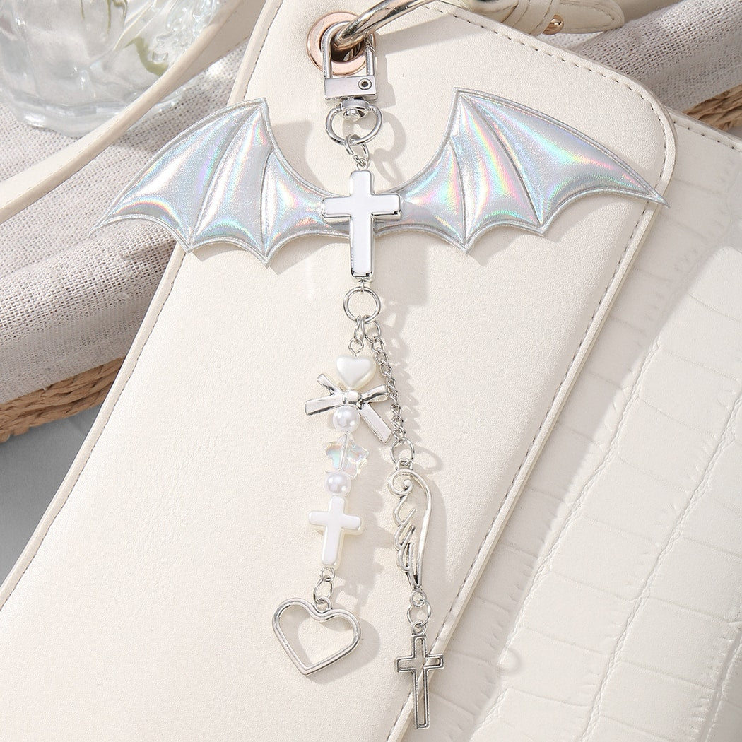Keypus - Y2K Silver Tone Cross and Bow Keychain