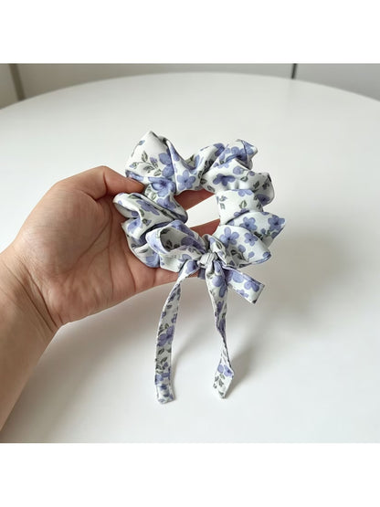 Gifty - Floral Print Bow Detail Polyester Scrunchie