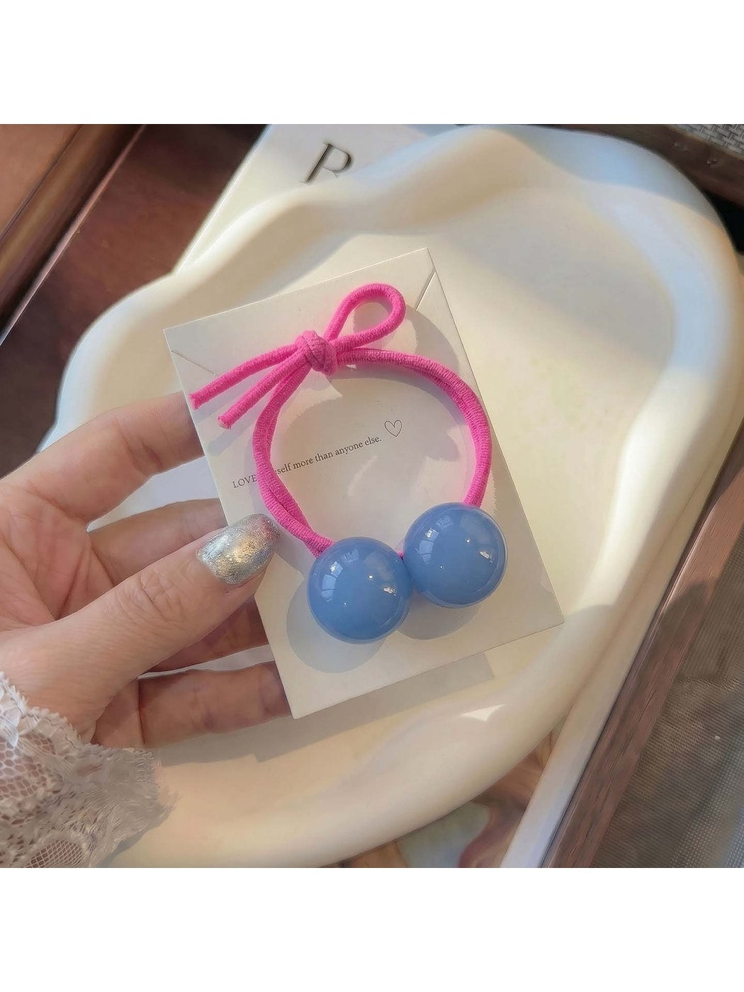 Gifty - Glossy Double Ball Elastic Ponytail Holder Hair Tie