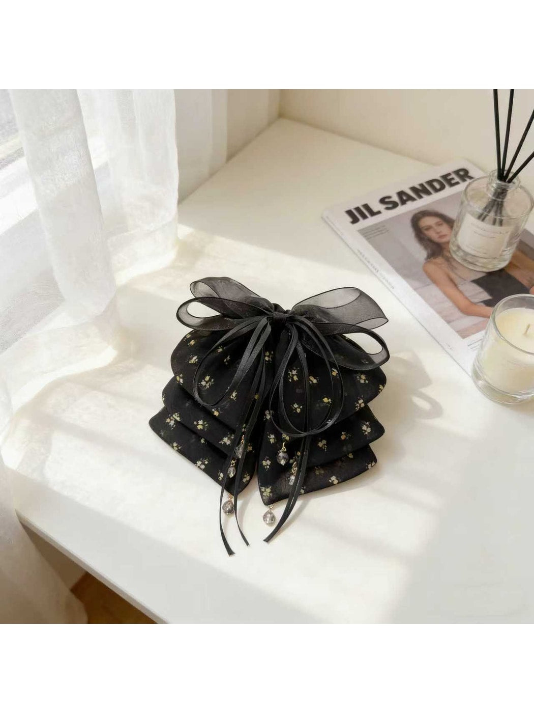 Beau - Layered Bow Floral Pattern Ponytail Claw Clip